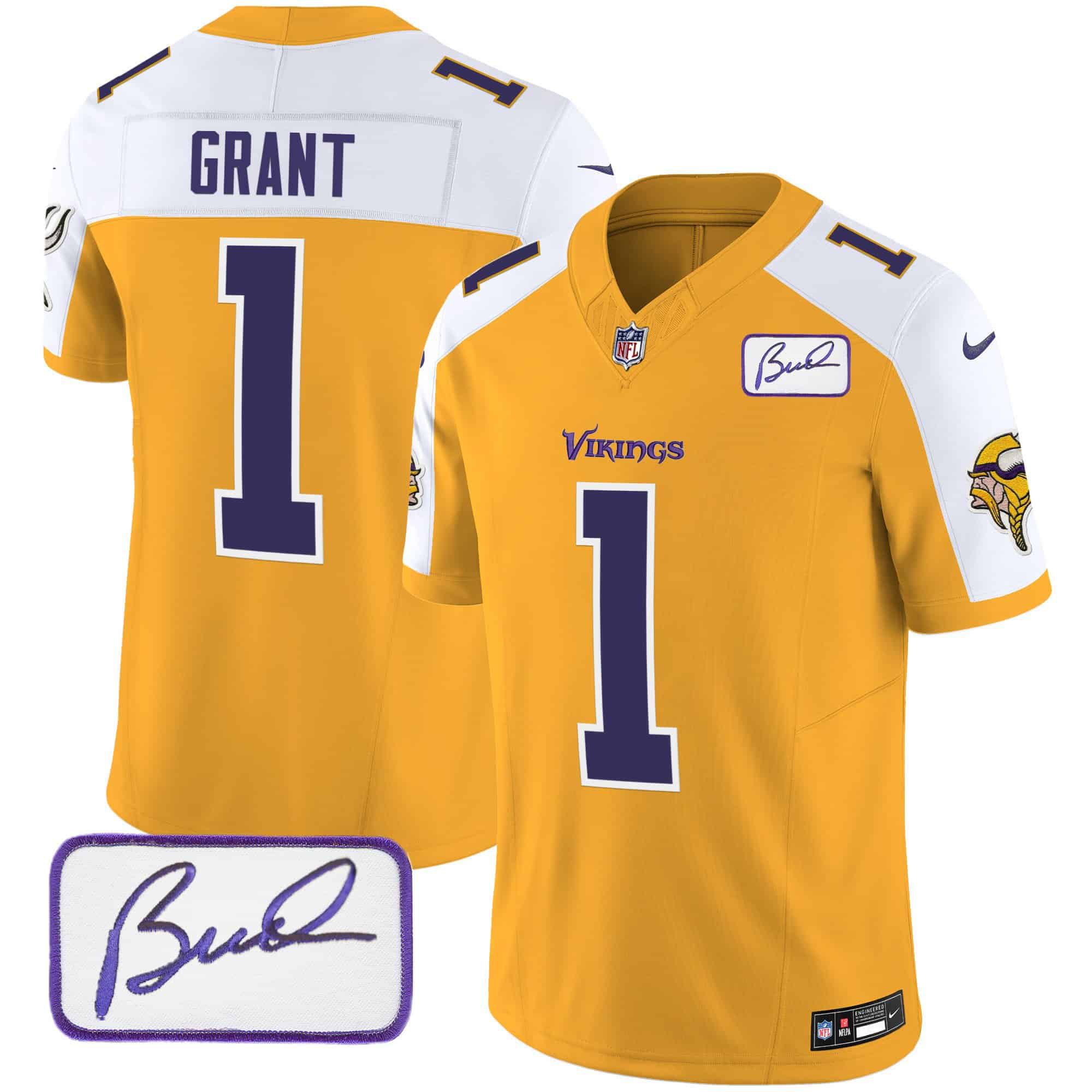 Men Minnesota Vikings #1 Grant Yellow 2024 Nike Bud Grant Patch Classic Limited NFL Jersey style 2->indianapolis colts->NFL Jersey